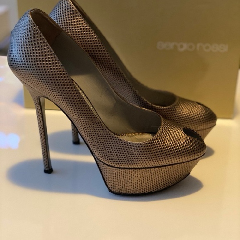 Sergio Rossi Gold Textured Platform Heels